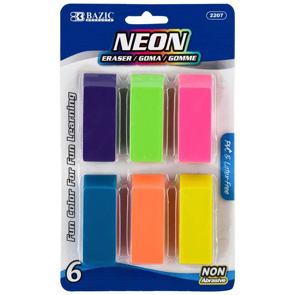 Neon Bevel Erasers 6 Count