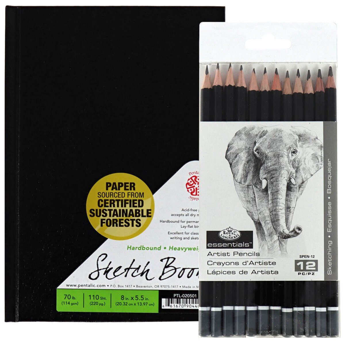Black Hardbound Sketchbook & 12 Pack Artist Pencils