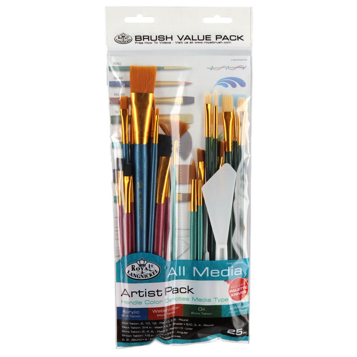 All Media Long Handle and Sort Handle Brush Set 25 Count