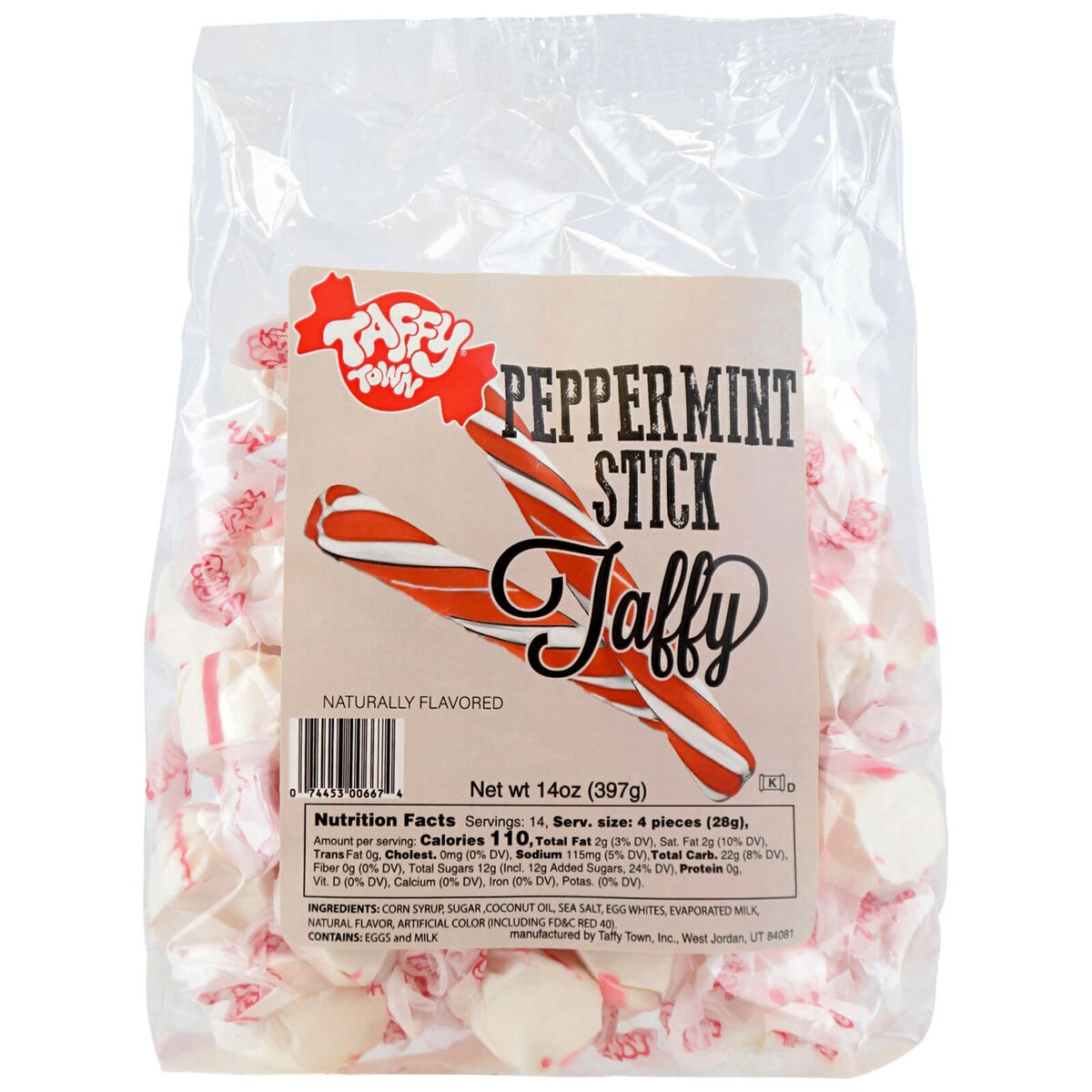 Peppermint Stick Salt Water Taffy Bag 14 Oz.