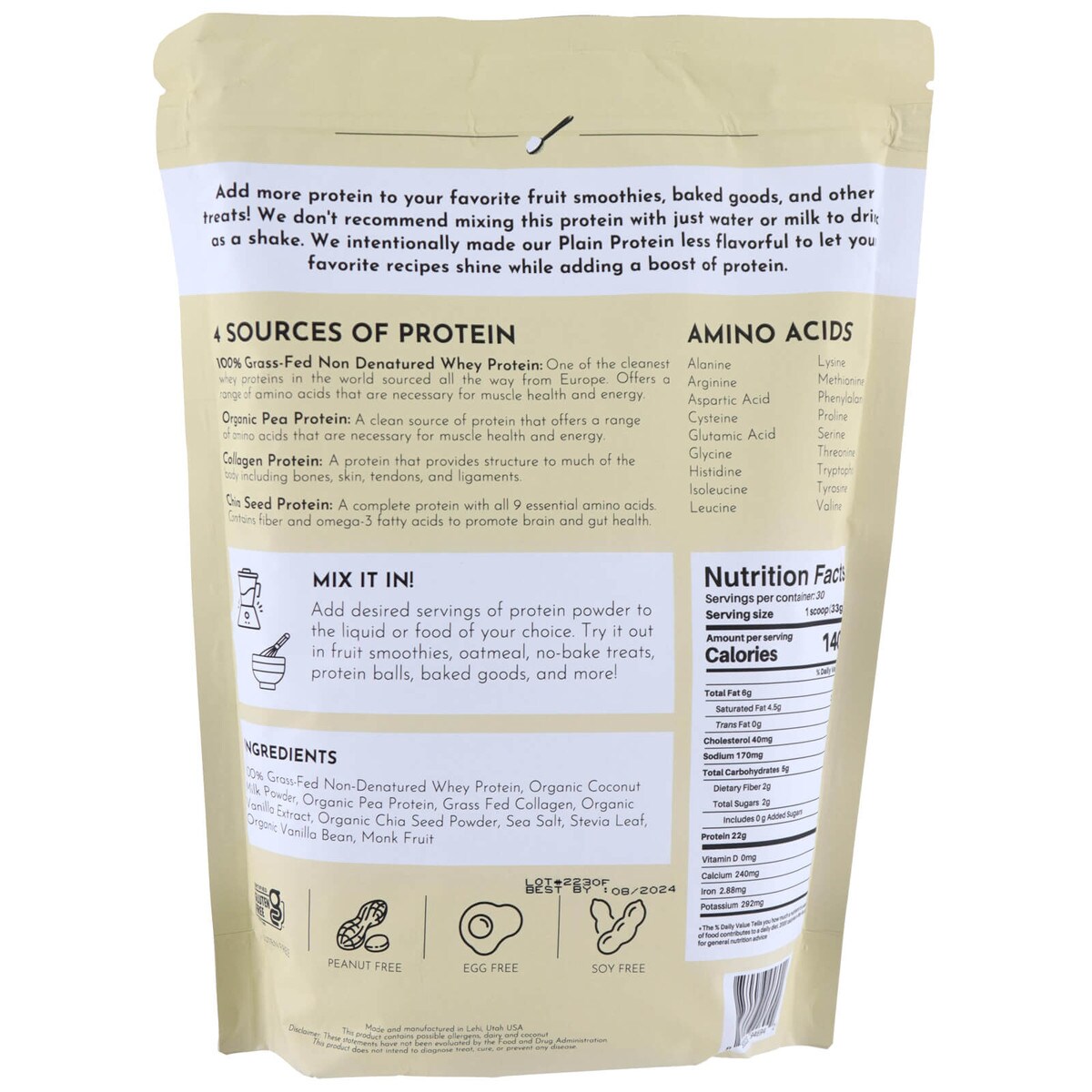 Plain Protein Powder Just Ingredients