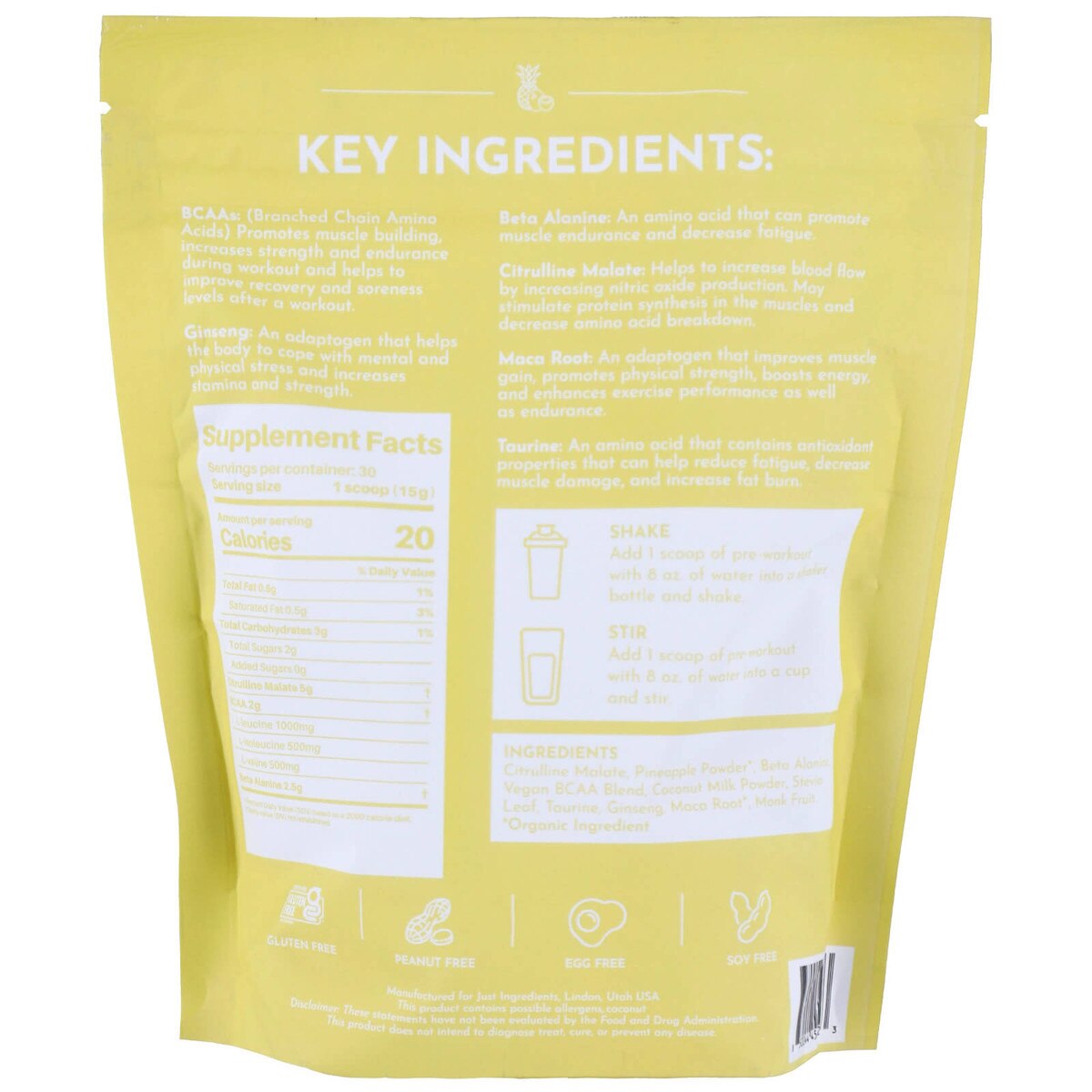 Tropical Paradise CaffeineFree PreWorkout Powder Just Ingredients