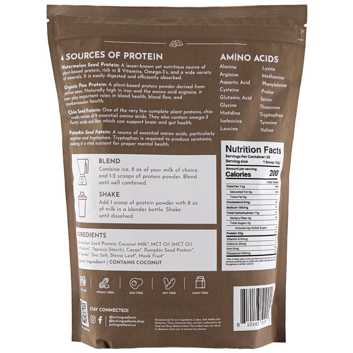 Chocolate Vegan Protein Powder Just Ingredients