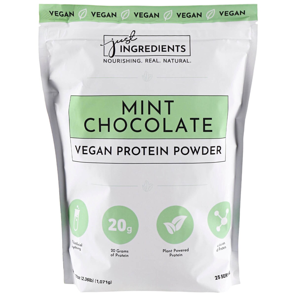 Mint Chocolate Vegan Protein Powder 37.77 Oz. Just Ingredients